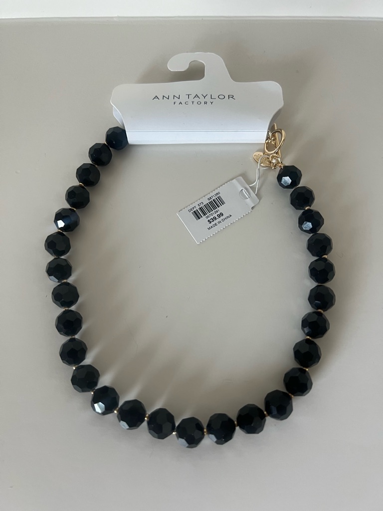 Ann Taylor Factory Black Faceted Bead Necklace With Gold Accents